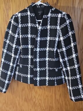 Ann Taylor Factory Black and White Windowpane Tweed Blazer